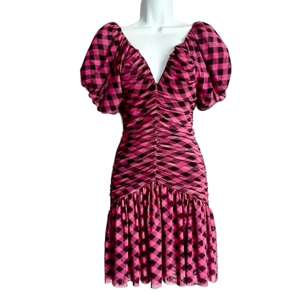 Miss Selfridge Dresses & Skirts - Miss Selfridge Pink Checkered Mesh Fit And Flare Dress 6